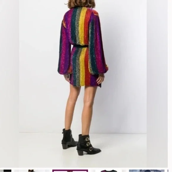 NWT RETROFETE GABRIELLE SEQUIN ROBE DRESS MULTI STRIPE SIZE MEDIUM - Picture 3 of 9